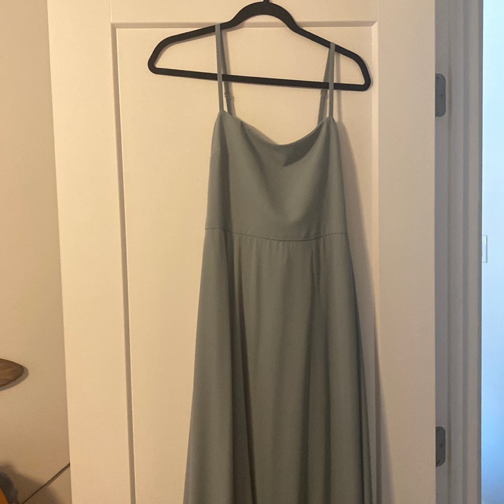 Show me your mumu Lauren tie maxi silver sage crisp bridesmaid dress